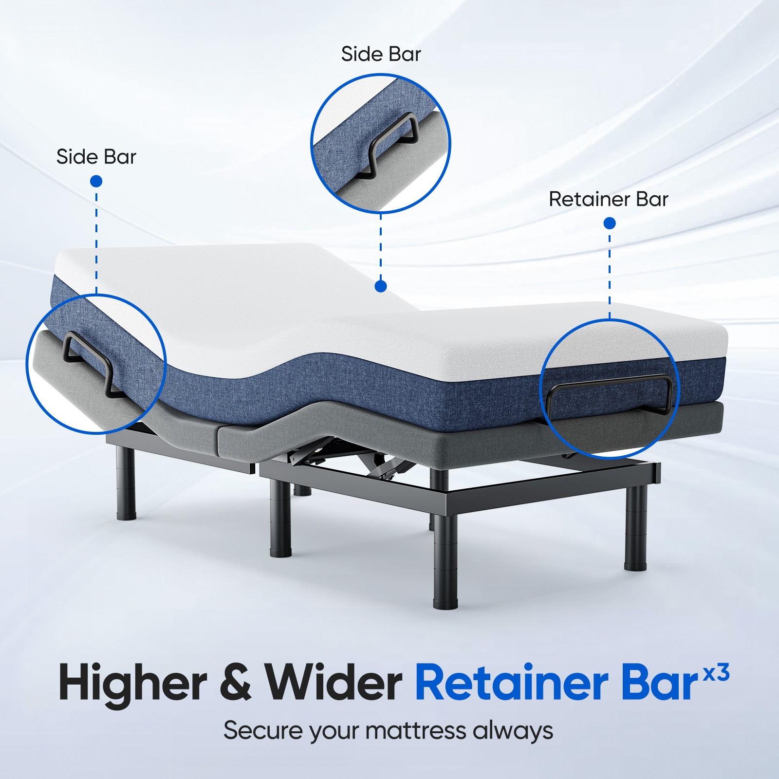 Adjustable Bed Frame Wireless Remote Electric Massage Full Queen King TXL Size