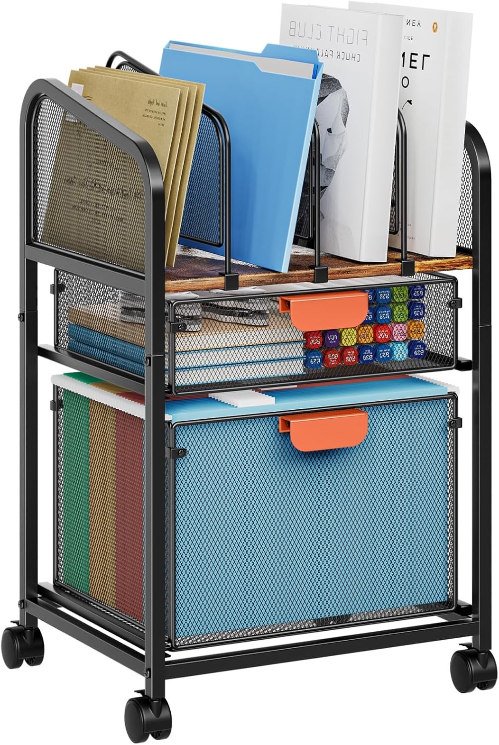 Rolling File Cart with Adjustable Dividers and Lockable Wheels