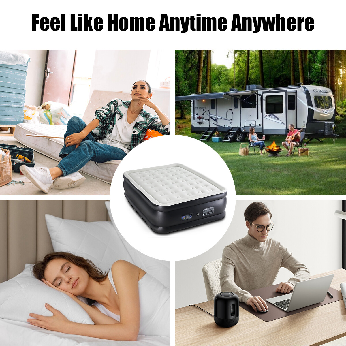 Air Mattress With Coil Beam Support, Plush Velvety Top Hold Up To 660 Pounds