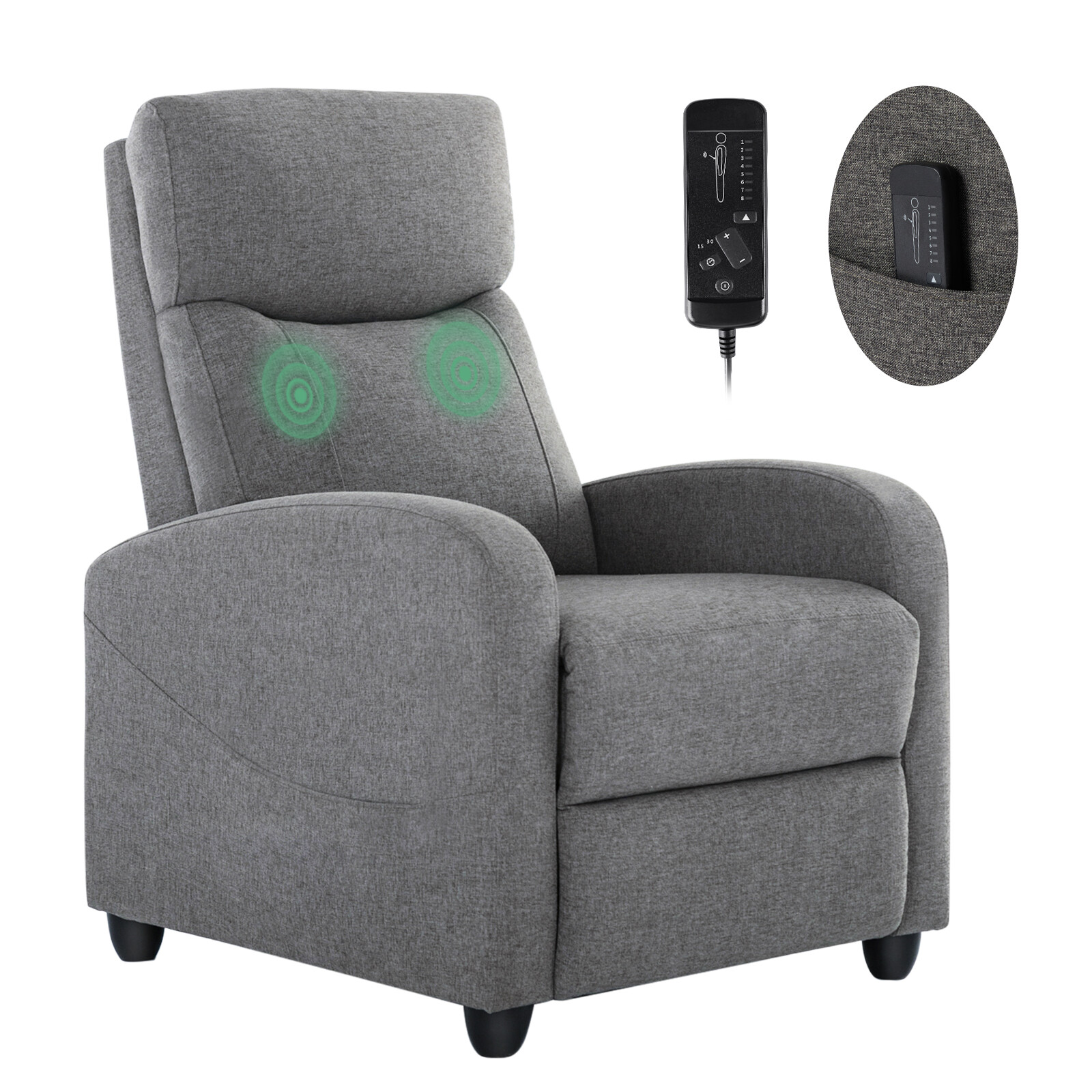 Rocker Recliner Sofa Swivel Massage Glider Arm Chair with High Back & Footrest