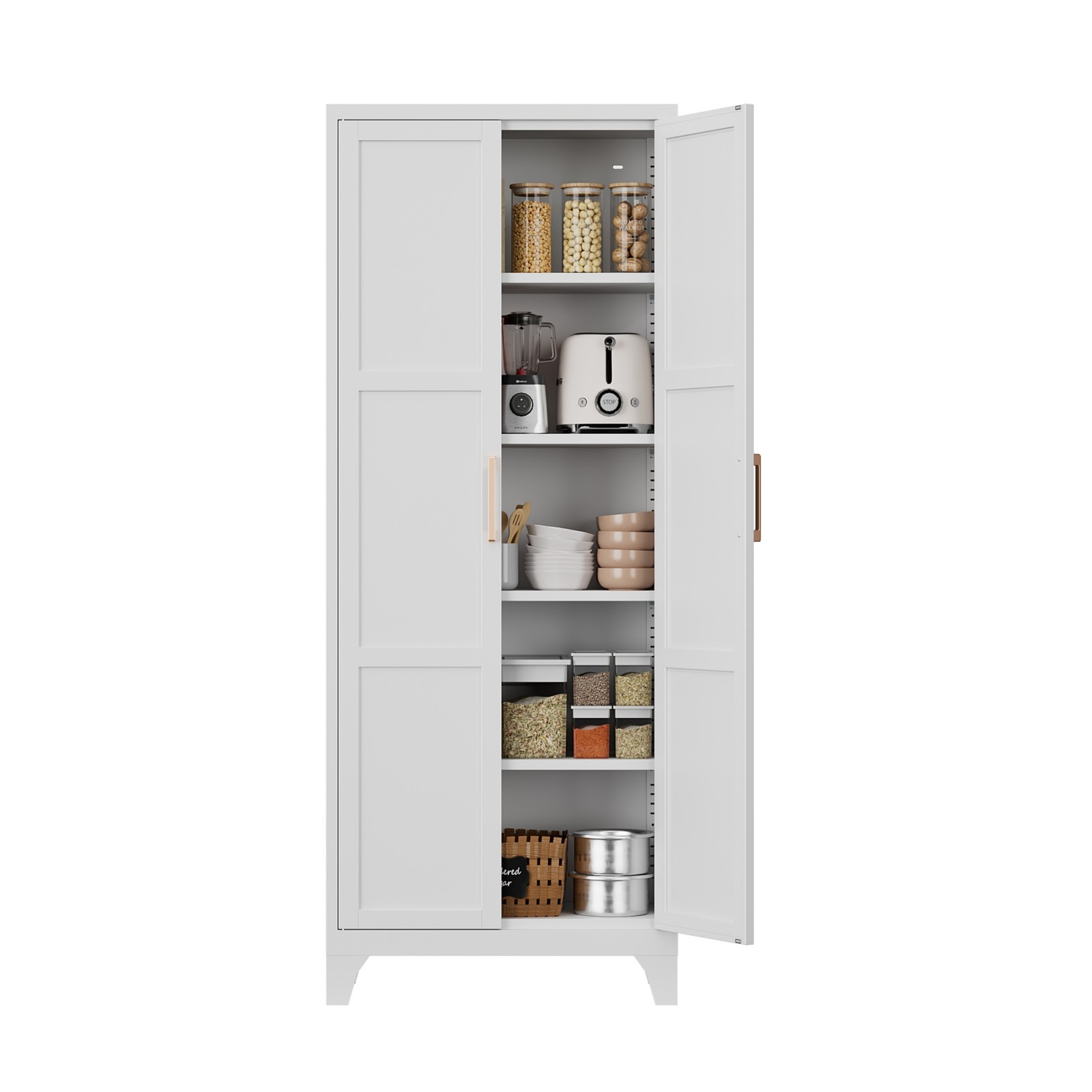Freestanding Kitchen Pantry Storage Cabinet 3 Adjustable Shelves Metal Cupboards