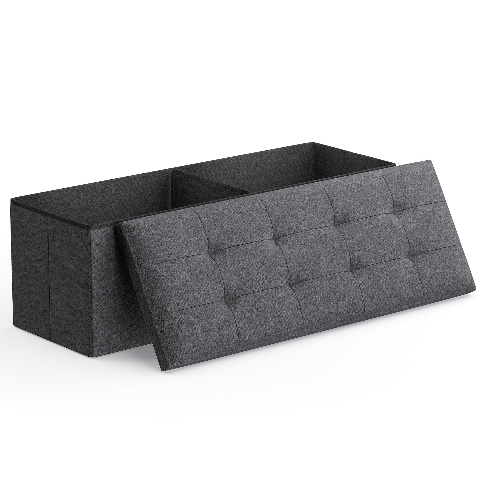 43″ Rectangular Fabric Storage Ottoman Bench Bedroom Gray Upholstered Footstool