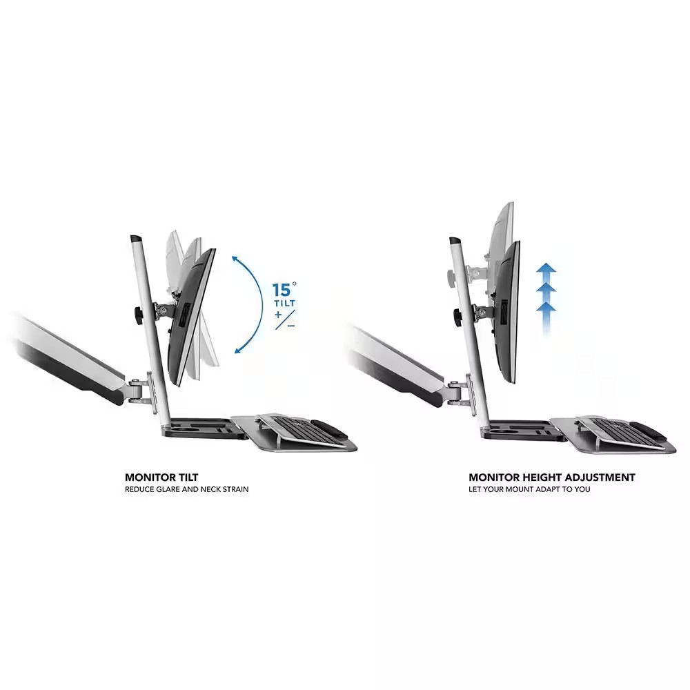 26 In. Silver Workstation for Monitor, Keyboard, Height Adjustable Standing Desk