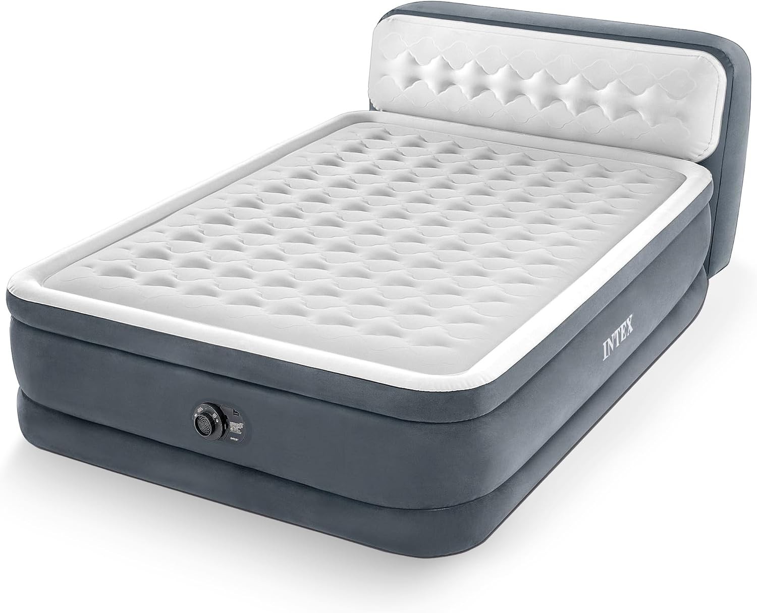 INTEX Queen Size Air Mattress, 18in Height Airbed with Headboard, Built-in Pump