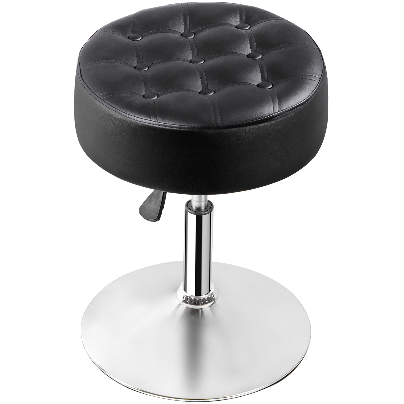 Adjustable Round Ottoman Stool Vanity Stool PU Leather Swivel Makeup Stool Black