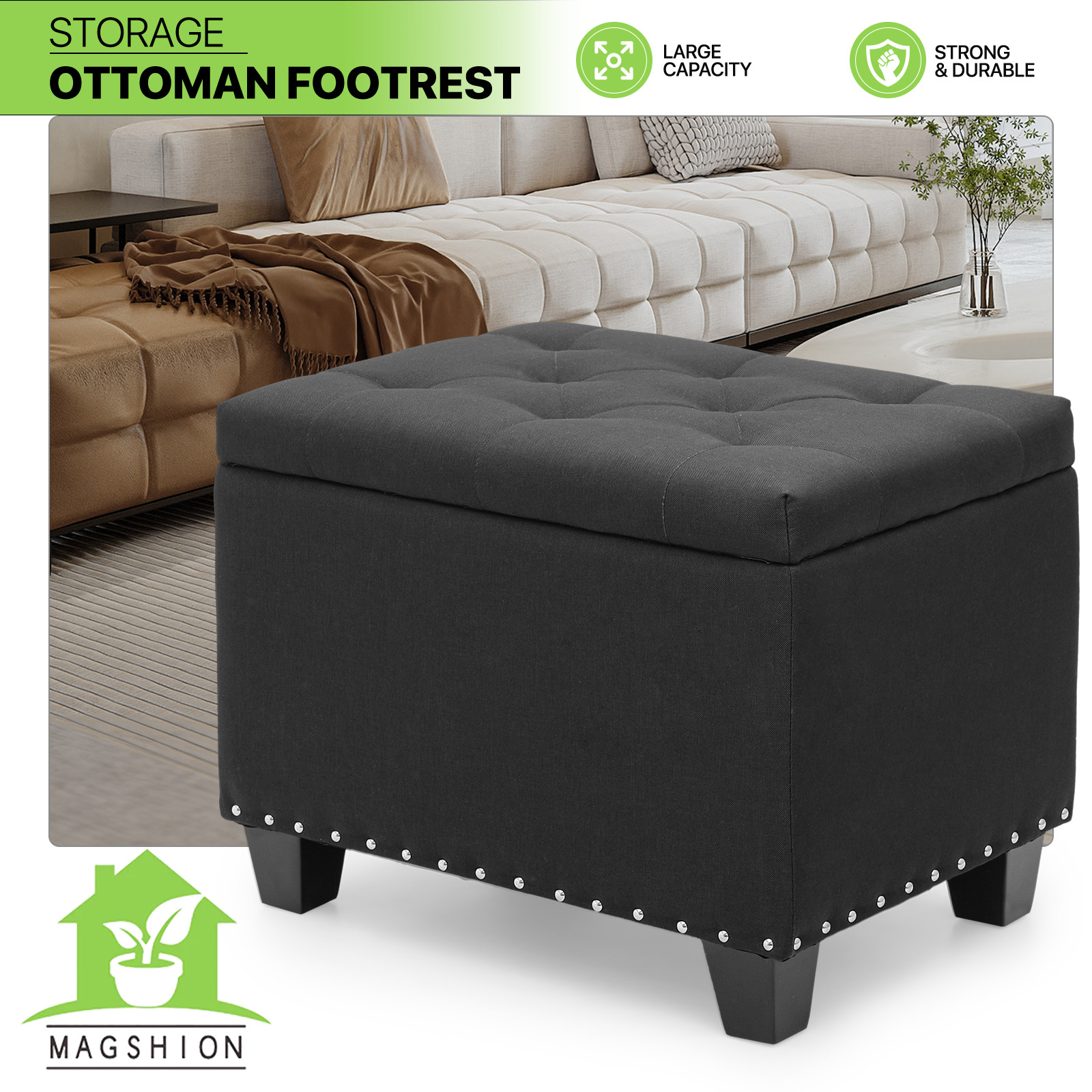 Microfiber Storage Ottoman Seat Entryway Shoe Bench Tufted Poufs Footrest Stool