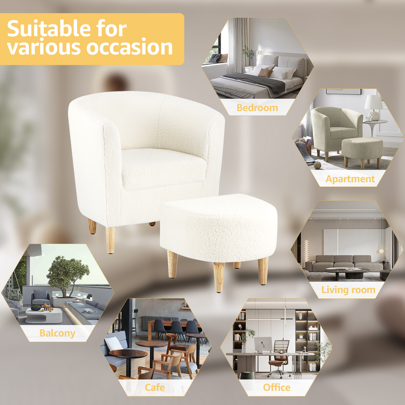 Arm Chair Linen Fabric Accent Upholstered Single Sofa With Ottoman Living Room