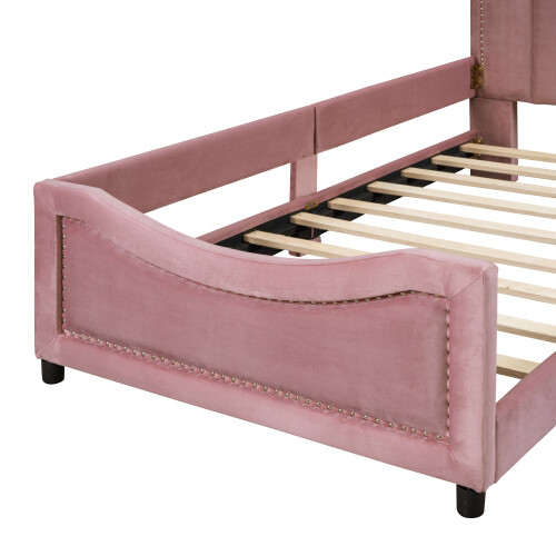 Velvet Upholstered Platform Bed Frames with Headboard Footboard Daybed Sofa Bed