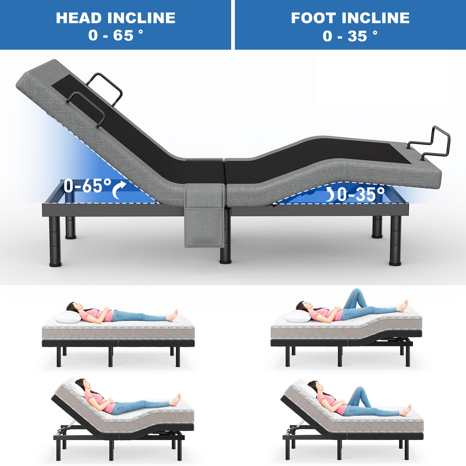 Split King Power Adjustable Bed Frame Upgrade Metal Bed Base Remote Dual Motor