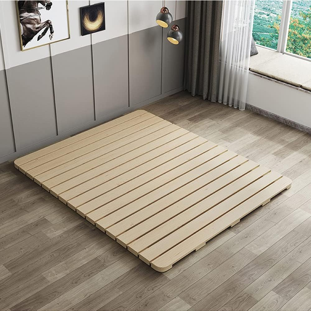 Foldable Floor Bed Frame, Breathable Wooden Roll-Up Slats Base for Japanese Futo