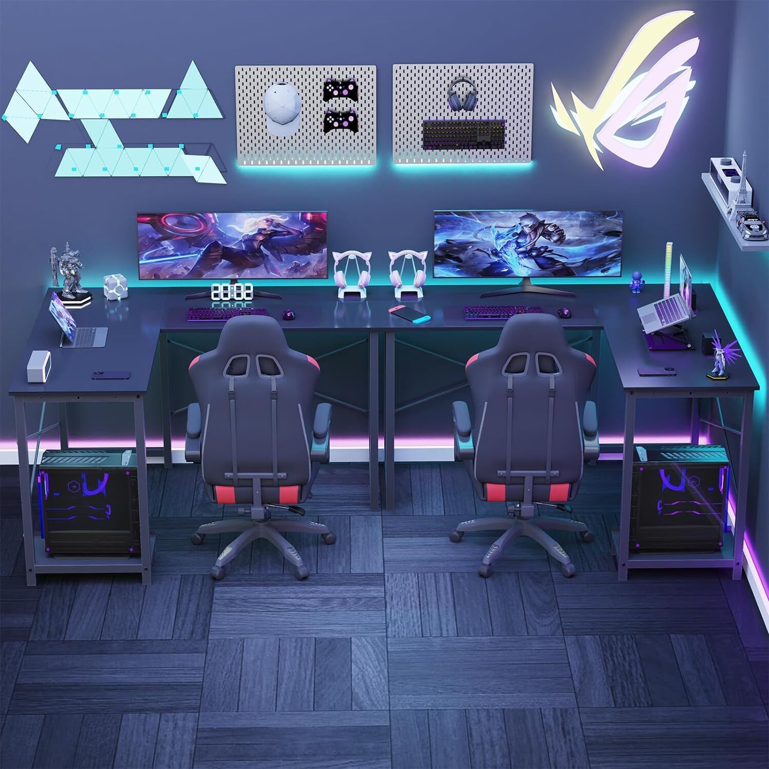 L-Shape Corner Computer Desk Home Office Gaming PC Table with CPU Stand Side Bag