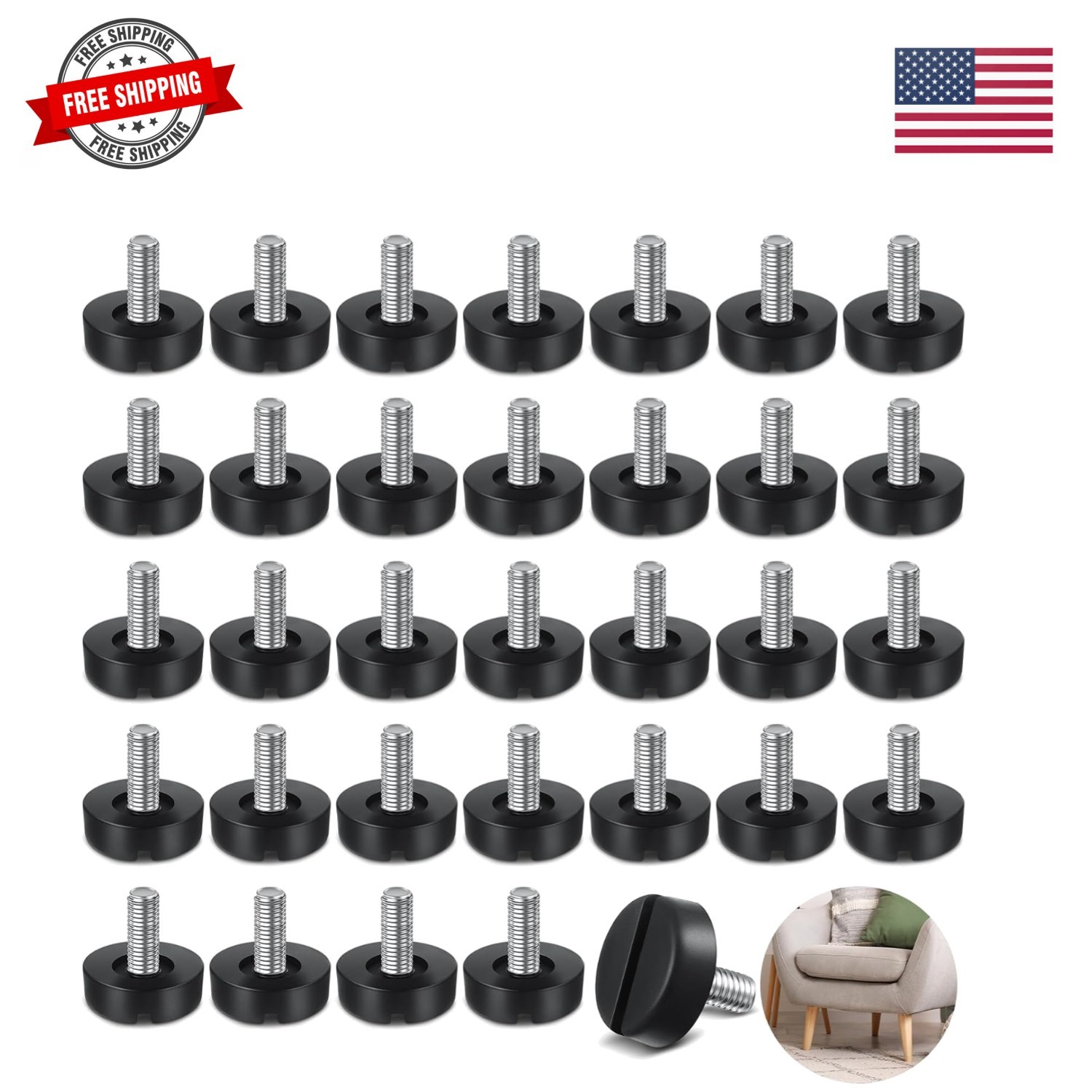 36 Pcs M6 Thread Adjustable Furniture Levelers Screw in Threaded Leveling Fee…