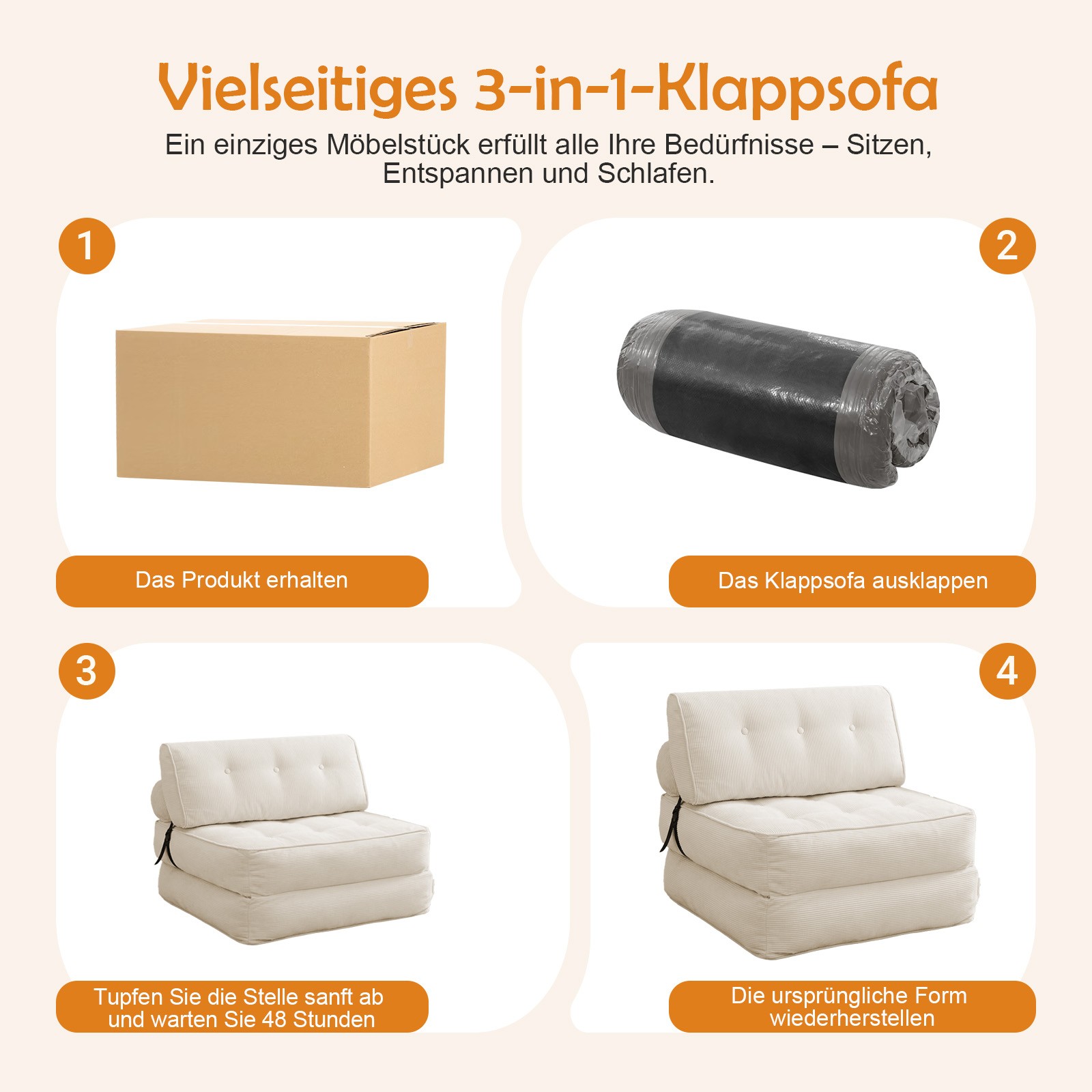 Single Folding Sofa Bed Convertible Sleeper Bed Chair Couches w/ Dual-Pillow