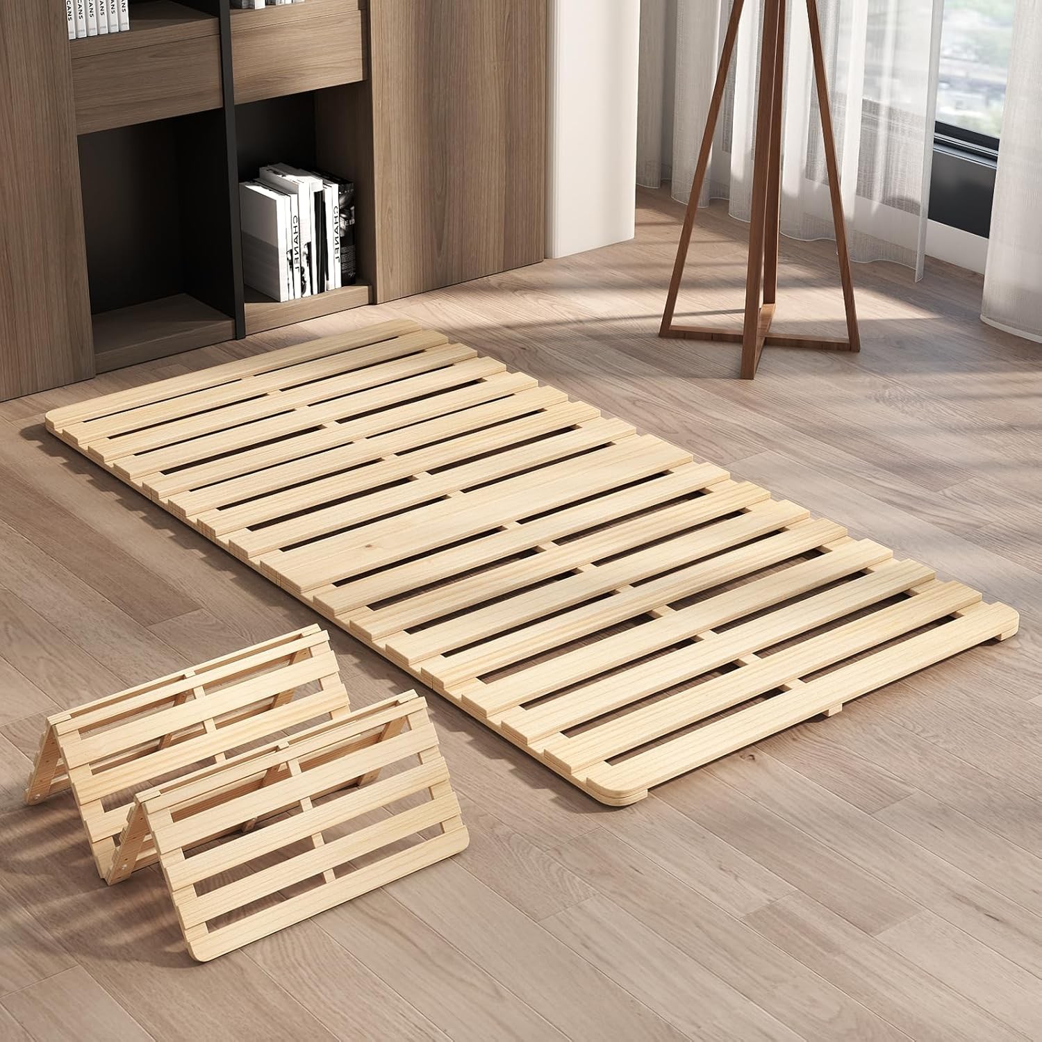 H&ZT Tatami Bed Frame Moisture-Proof Slatted Floor Bed Frame for Futon Mattress