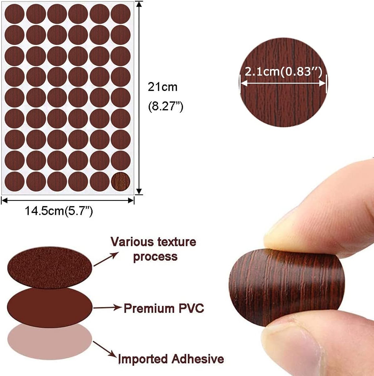 PVC Cover Caps Adhesive Screw Hole Stickers 378 PCS for Wall Vinyl Wood Furnitur