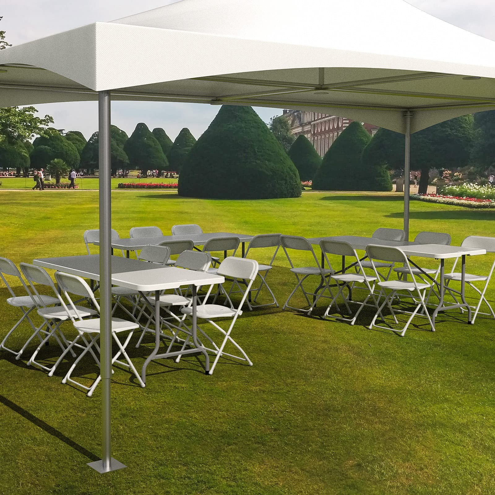 Set of 10 Folding Chairs – Sturdy White Plastic with Metal Frame for Events, Par