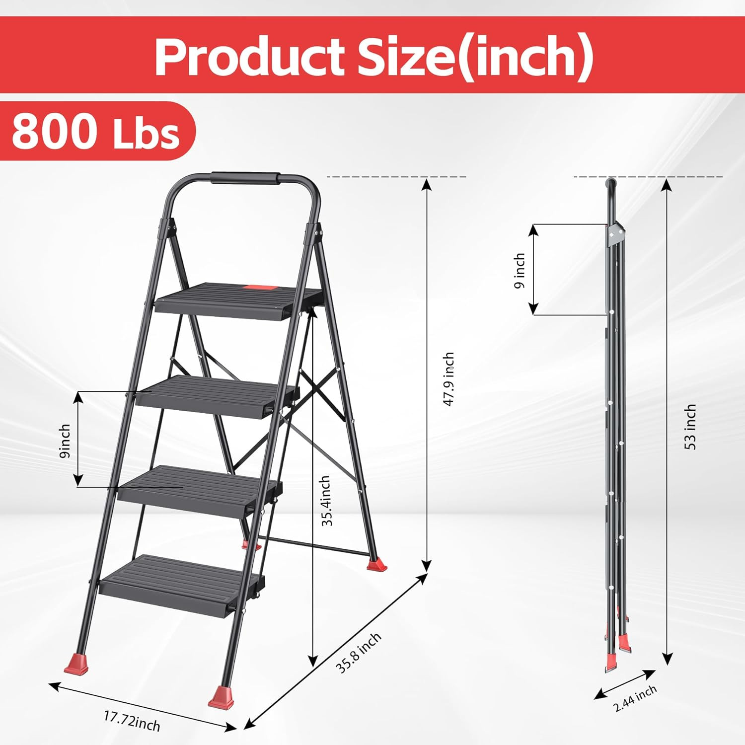 Step Ladder Foldable Folding Stool – for Home Adults Kitchen 4 Stepping Extensio
