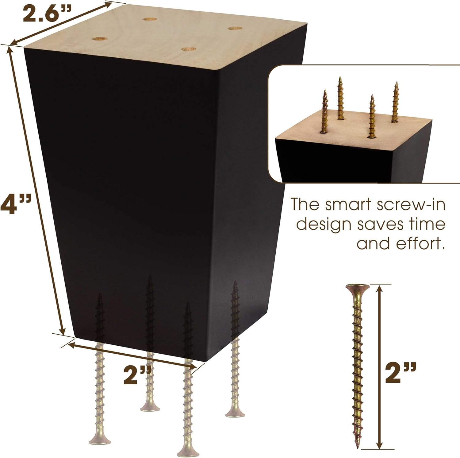 (5 Sizes: 3″-4″-5″-6″-8″ Set of 4 Wood Furniture Legs – Square Sofa Legs, Couch