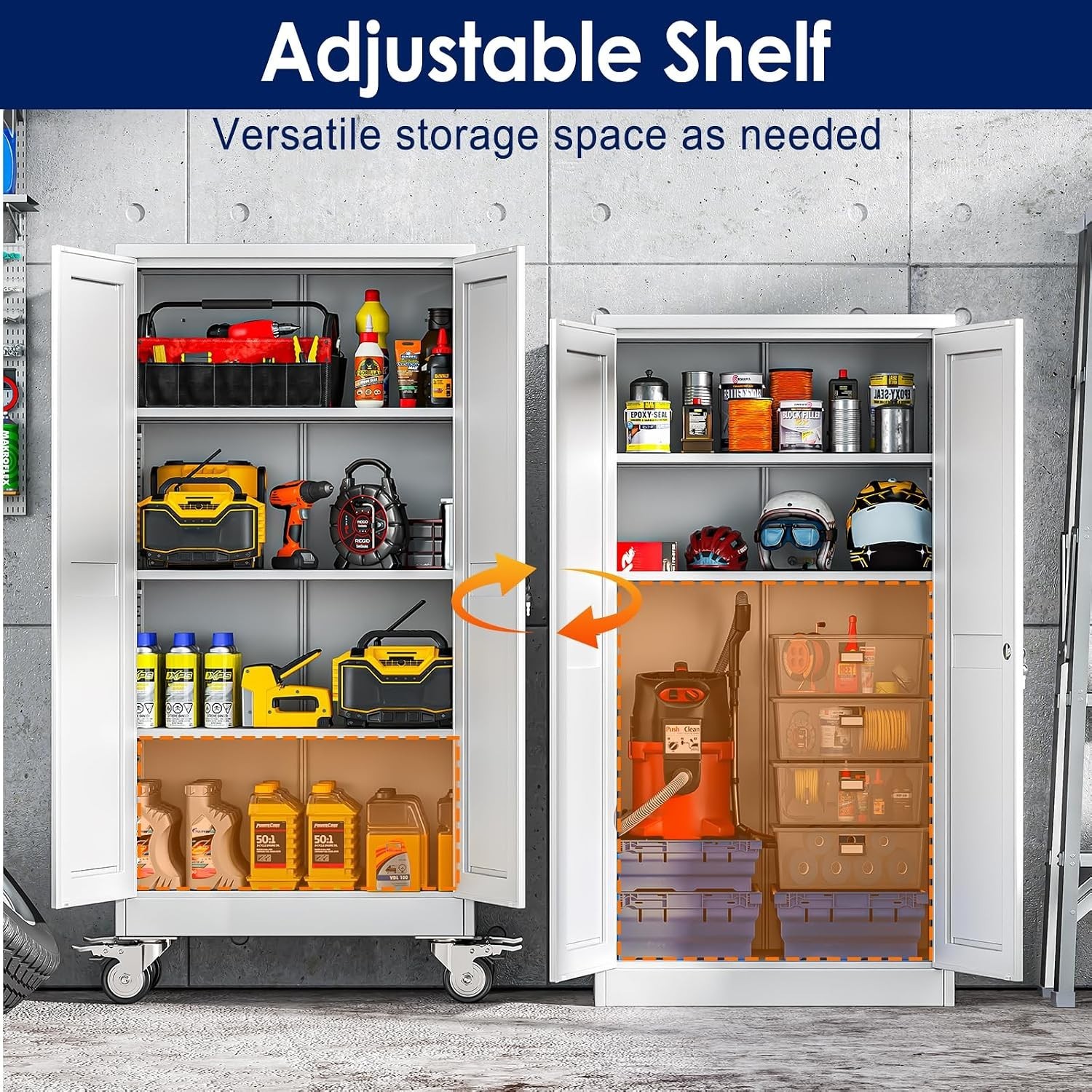 Multi-Functional 61″ H Steel Storage Cabinet with Wheels & Customizable Layout