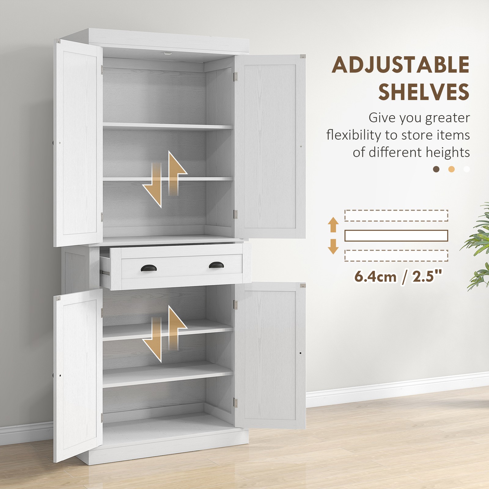 72″ H Colonial Kitchen Pantry Freestanding Storage Cabinet White