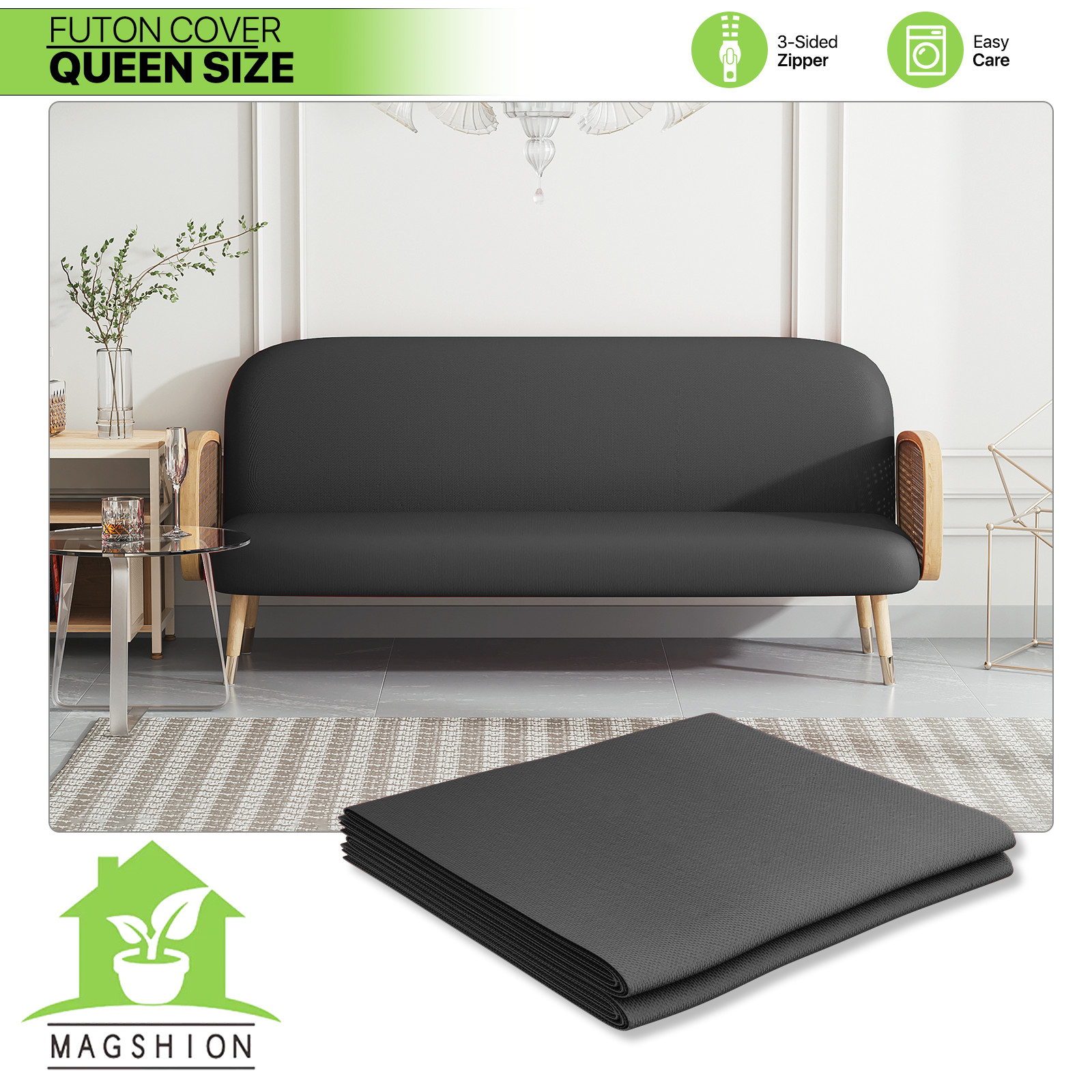 Solid Color Futon Cover Stretch Sofa Bed Protector Queen Size Armless Slipcover