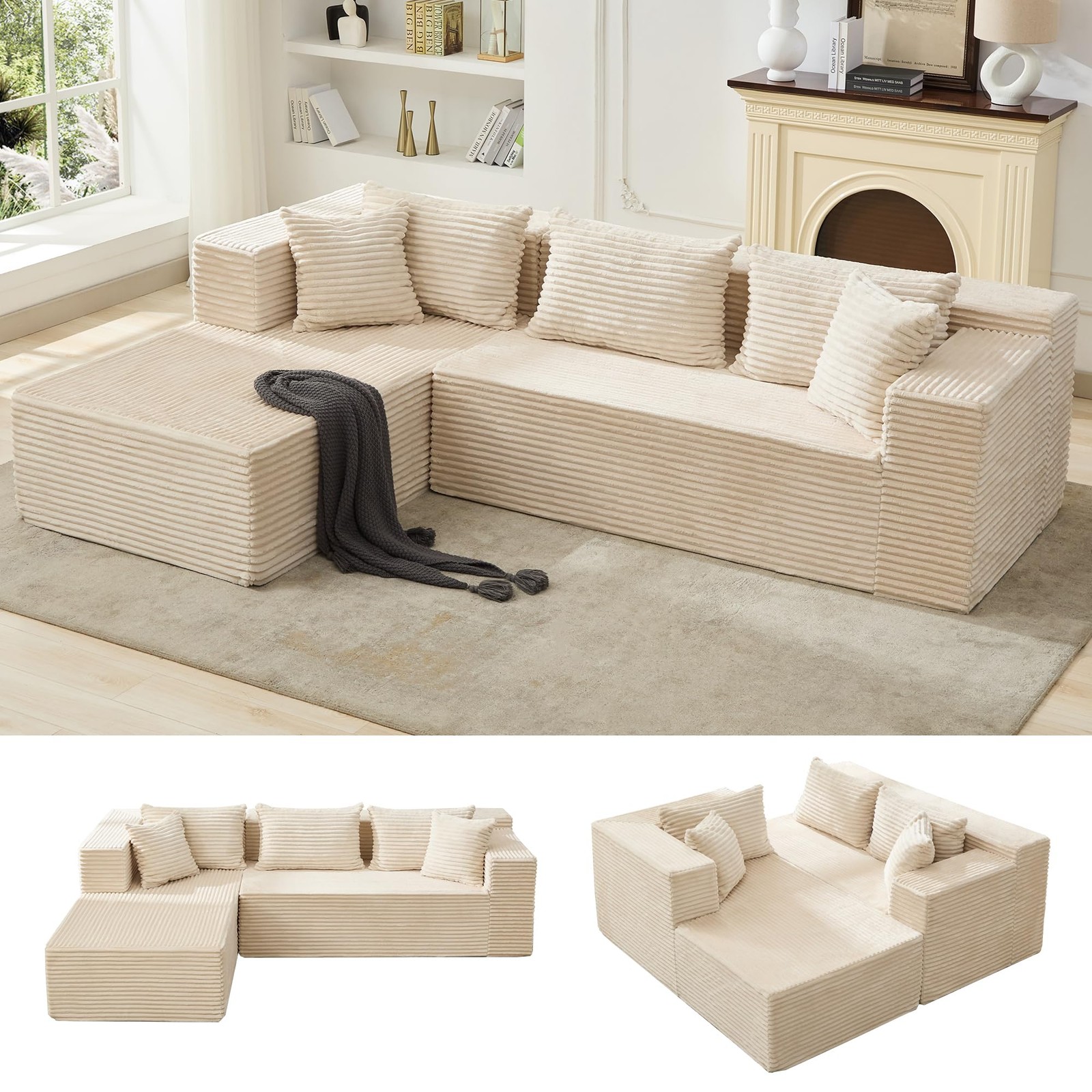 Modular Sectional Sofa Cloud Sectional Couch, 106″ Comfy L Shaped Black Couches