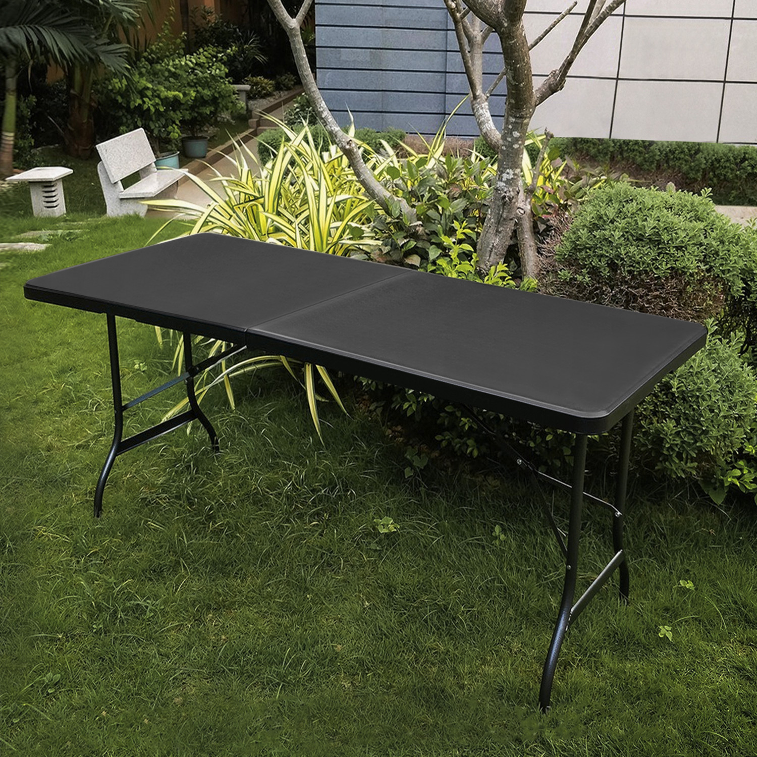 Black [6 FT FOLDABLE DINING TABLE] Portable Outdoor Camping Picnic Desk w/Handle