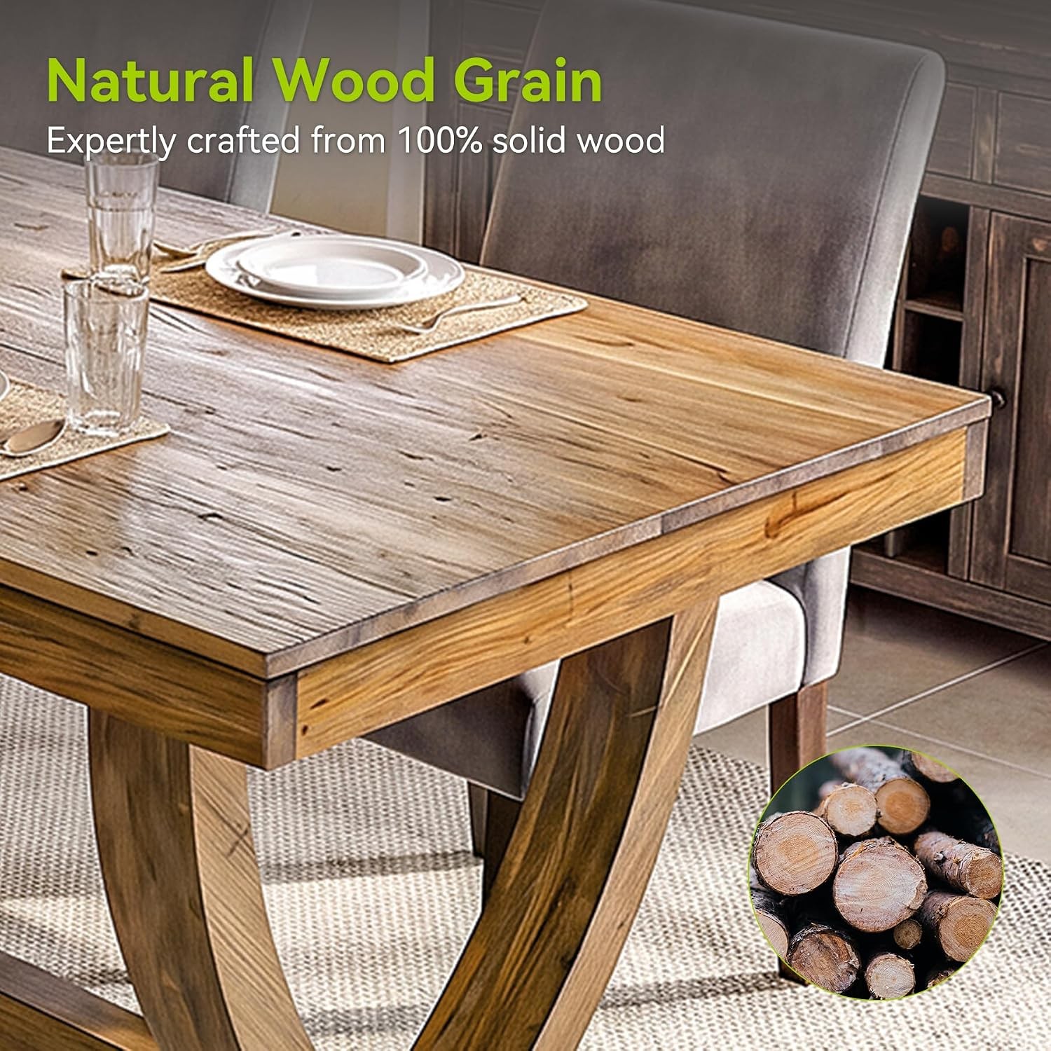 63″ Solid Wood Dining Table Farmhouse Rectangular Kitchen Table for 4-6 People