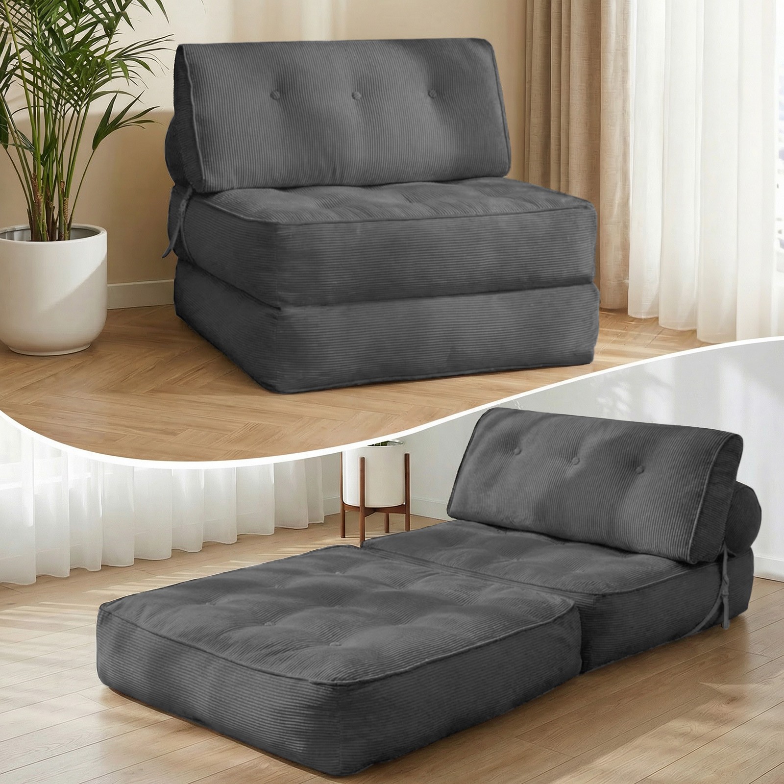 Single Folding Sofa Bed Convertible Sleeper Bed Chair Couches w/ Dual-Pillow