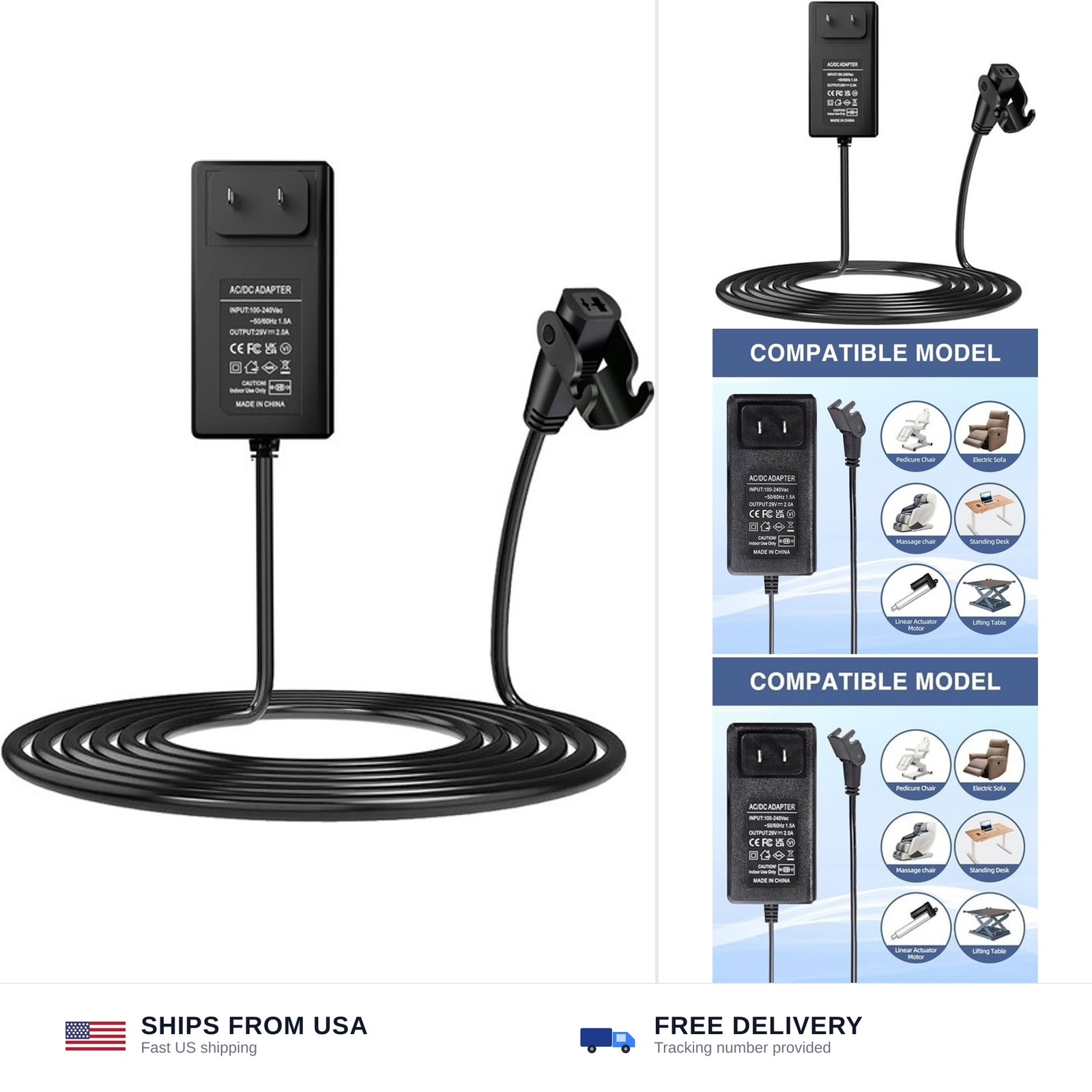 Universal Power Cord for Wall Plug-in Recliner Chair-2-Pin Adapter for Lift C…