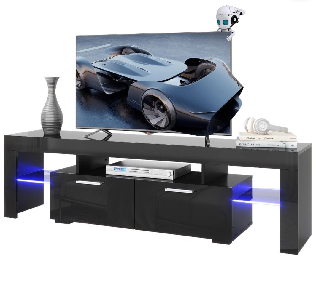 Black High Gloss 63 in TV Stand w/ LED Lights App/Remote, 32-70 in, 110 lb