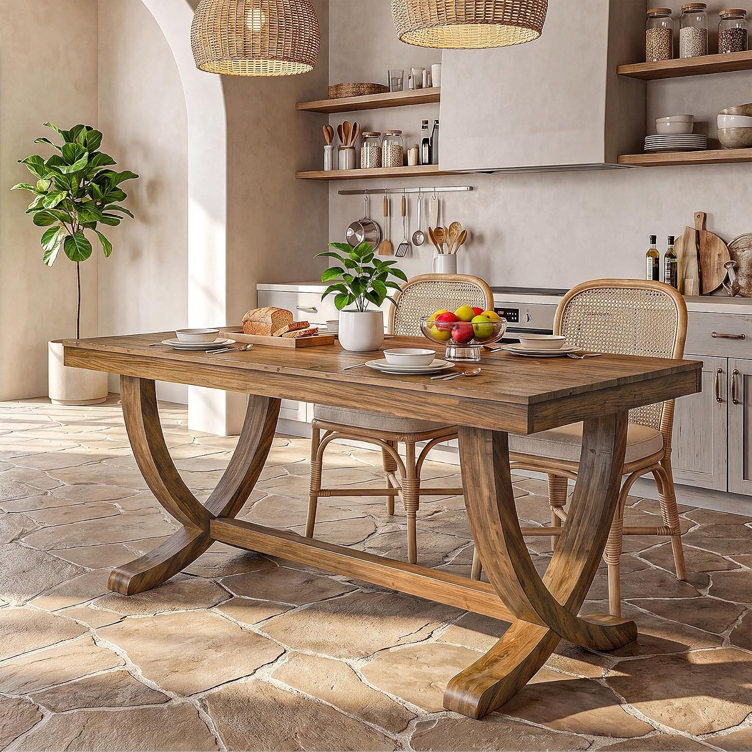 63″ Solid Wood Dining Table Farmhouse Rectangular Kitchen Table for 4-6 People