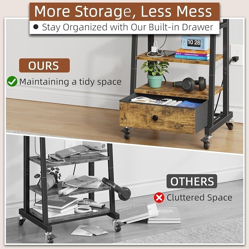 Mobile TV Stand Adjustable Height Entertainment Center W/ Storage Drawer New