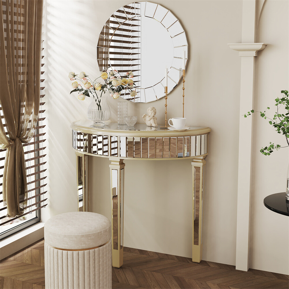 Silver Mirrored Console Table Modern Glass Entryway Table Geometric Side Table