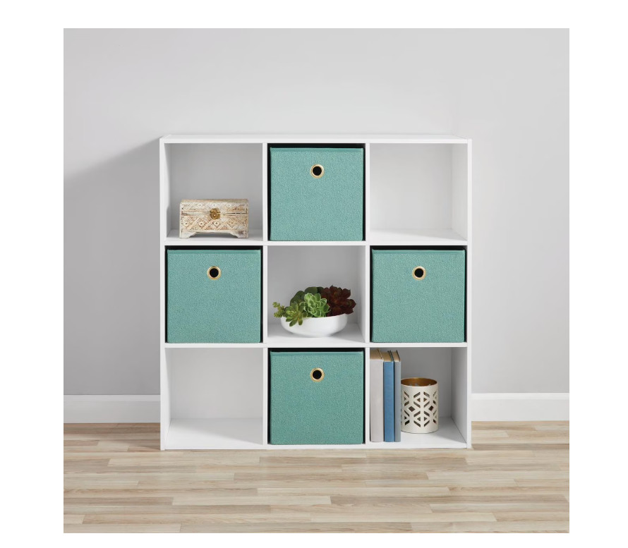 Mainstays 9 Cube Storage Organizer Bookcase White Shelving Unit 9-Cube