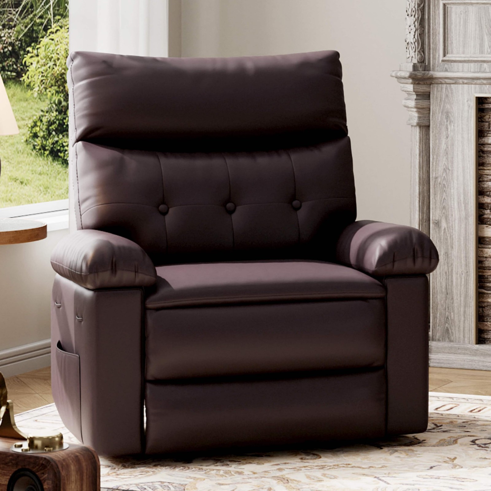 Classic Leather Manual Recliner Chair Heavy Duty Reclining Single Sofa Chair