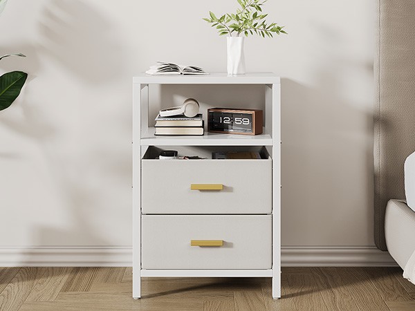 Bedside End Table Particle Board Modern Nightstand With 2 Fabric Drawers For