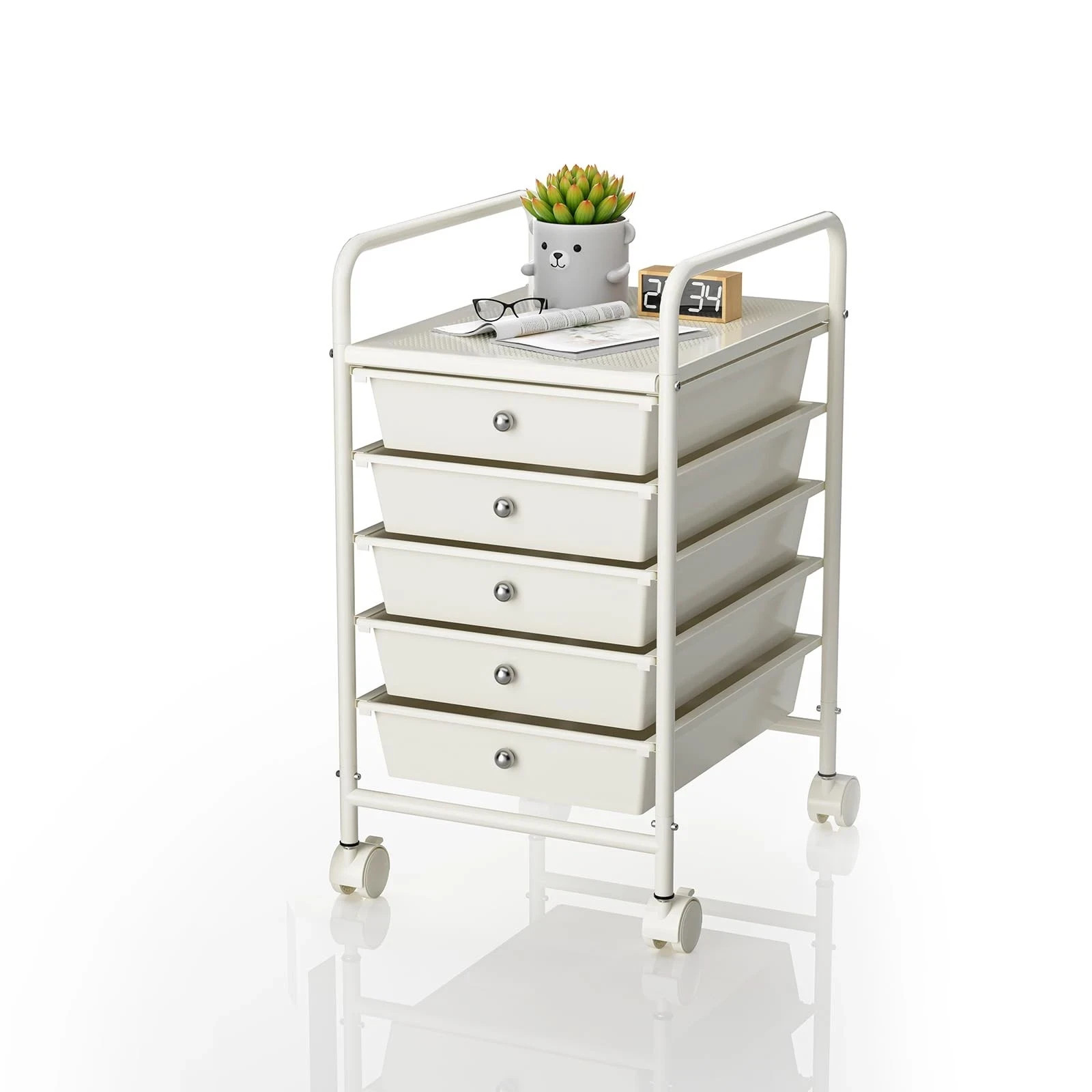 5-Tier Rolling Cart with 5 Drawers, Rolling Utility Cart with 2 Lockable Cast…