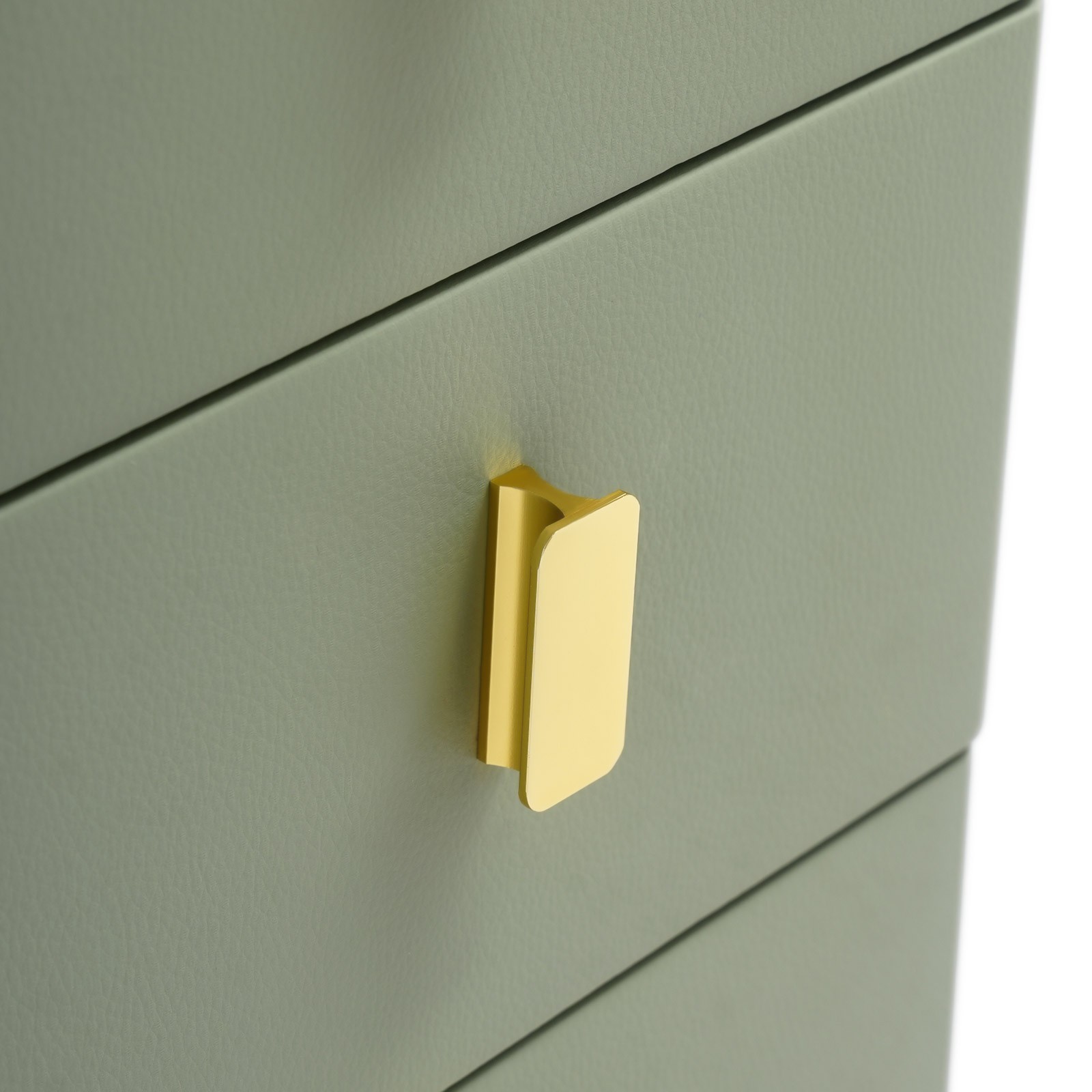 Bedside Table – Narrow 3-Drawer Nightstand, Rock Slab & Leather, Green/Gold
