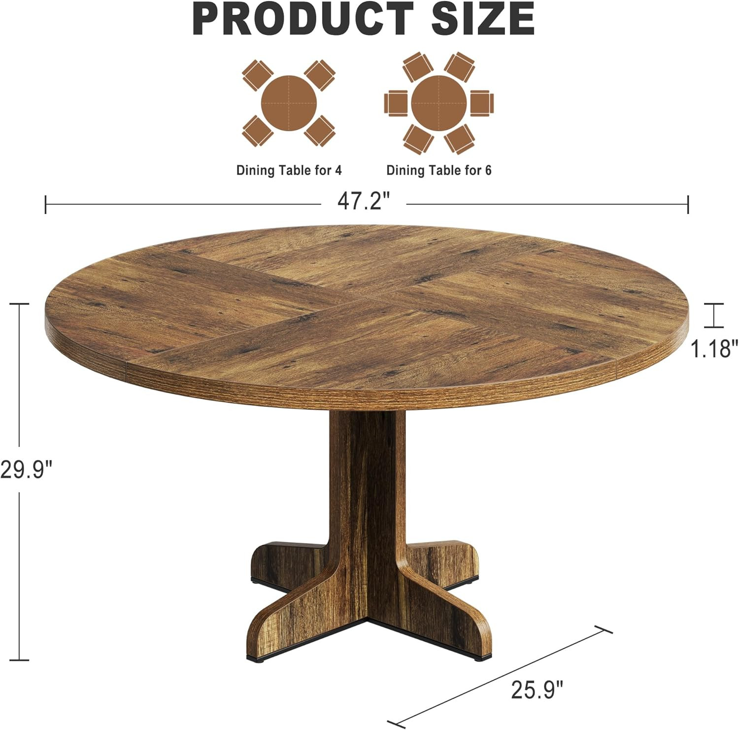 47″ Round Dining Table for 4 – Stylish Brown Wooden Base for Kitchen & Living Ro