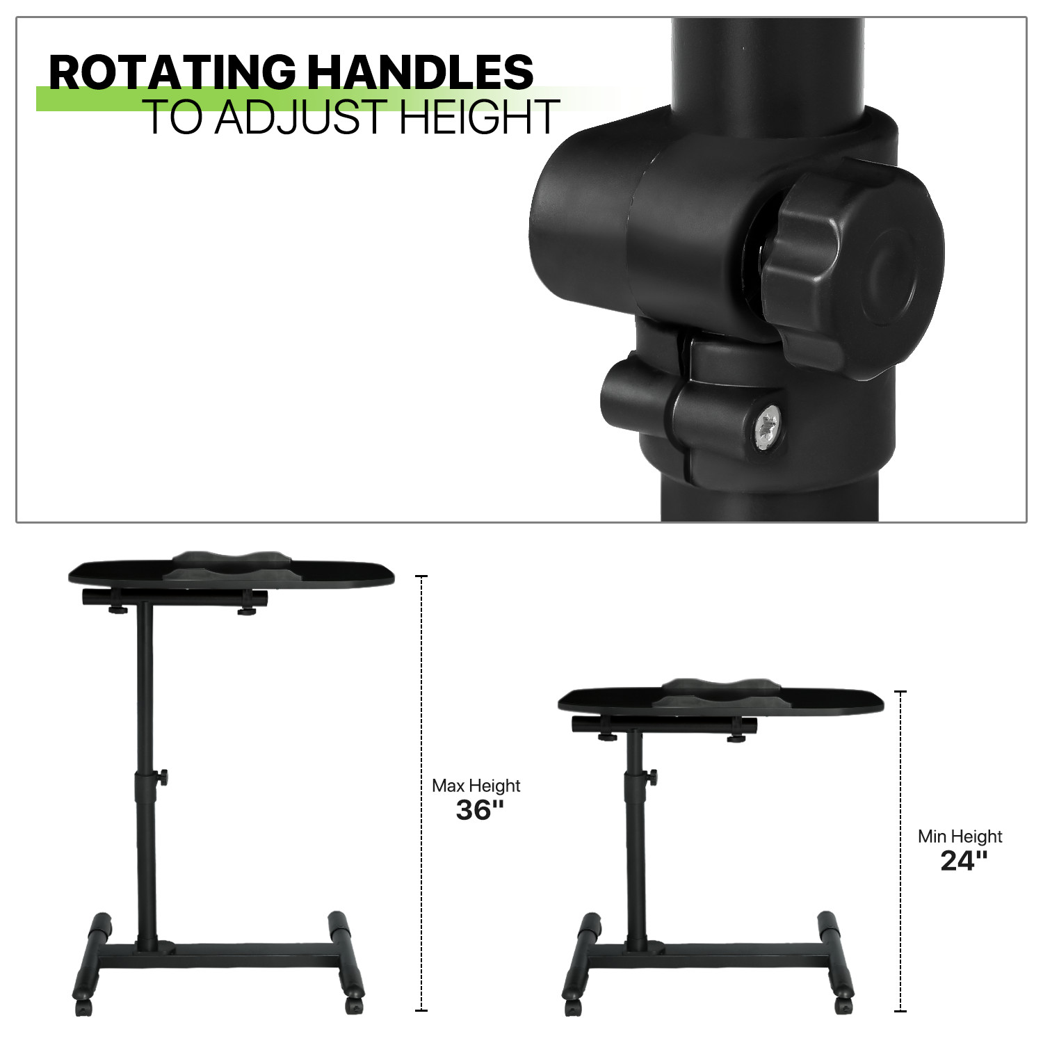 Rolling Adjustable Height Laptop Desk Sofa Bed Food Tray Swivel Table Stand Home
