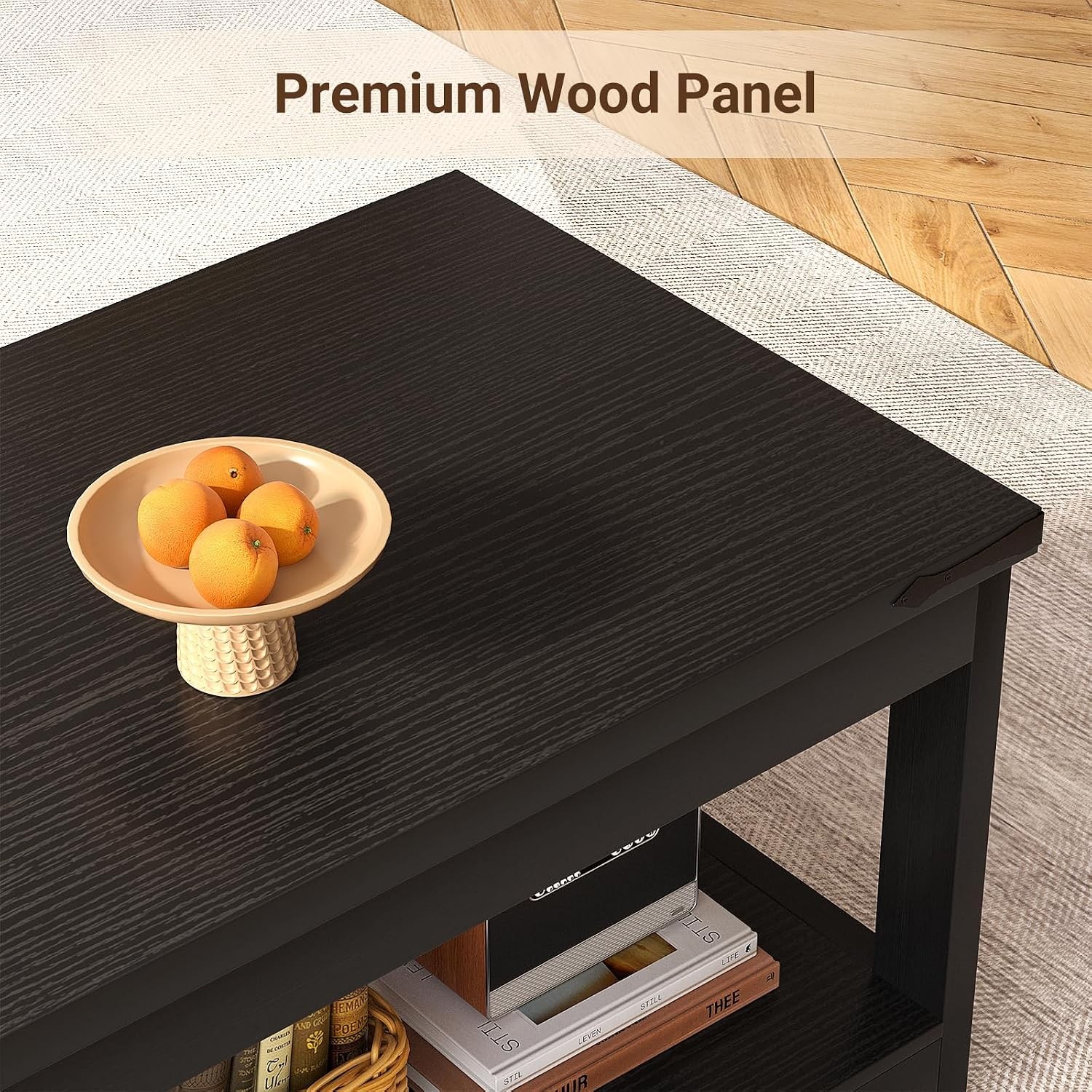 43.3” Rectangular Coffee Table W/ Storage Shelf Farmhouse Wood Center Table