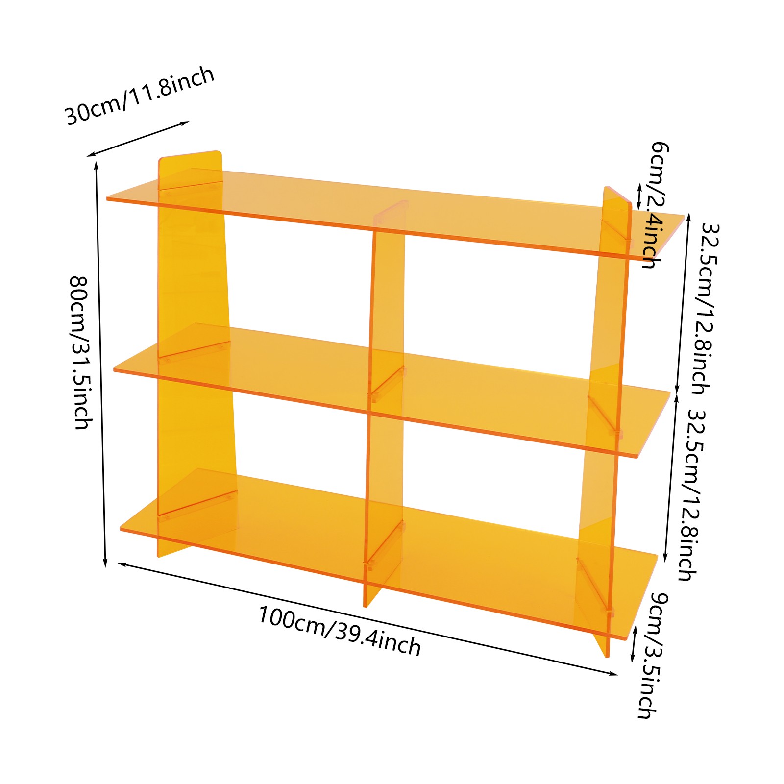 3 Tiers Newspaper Storing Stand, Acrylic Bookshelf, Orange Magazine Display Rack