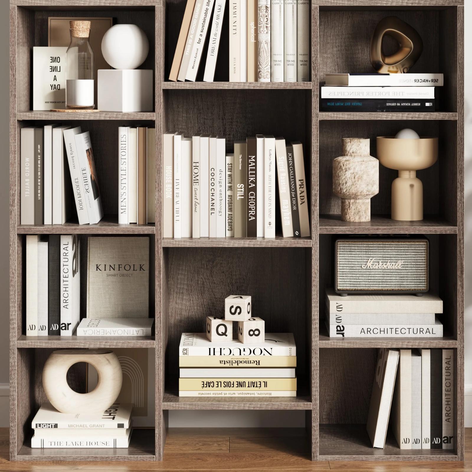 Modern Tall Bookcase Adjustable Shelving Triple Wide Display Storage Bookshelf W