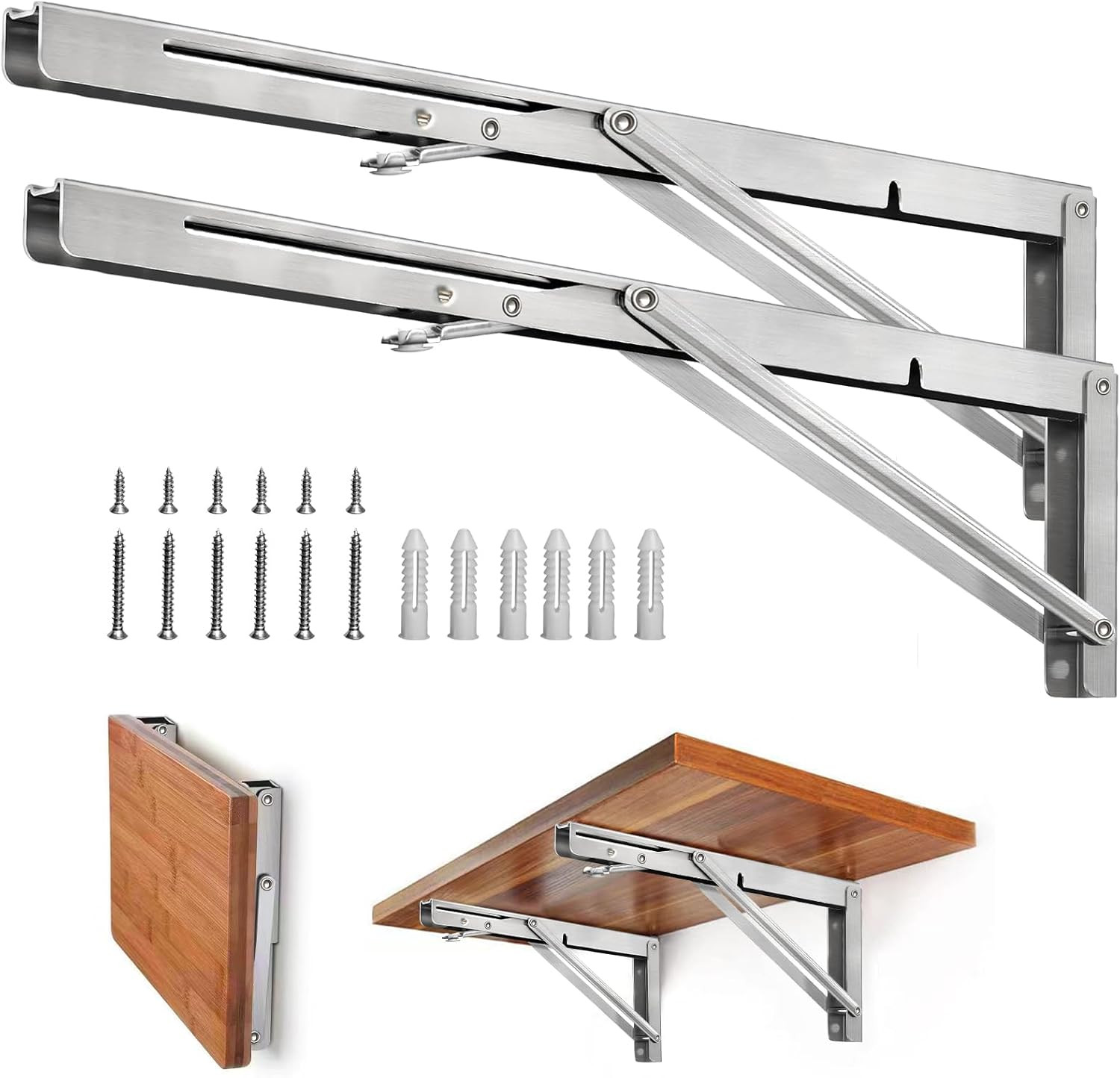 Folding Shelf Brackets – 24 Inch Heavy Duty Stainless Steel Collapsible Shelf Br
