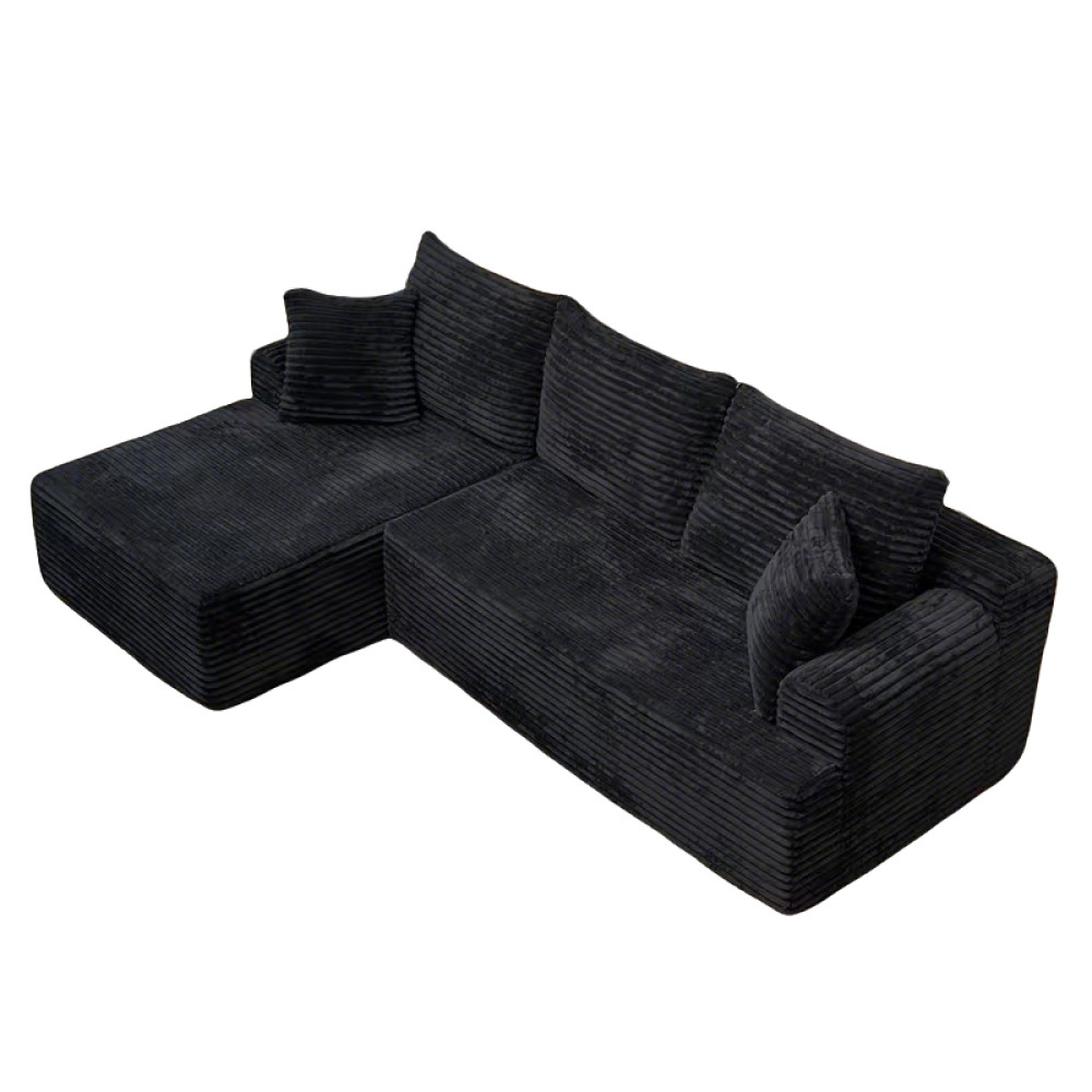 96″Frameless Boneless Soft Sofa,Cloud Sectional Couch With L-Shaped Chaise Black
