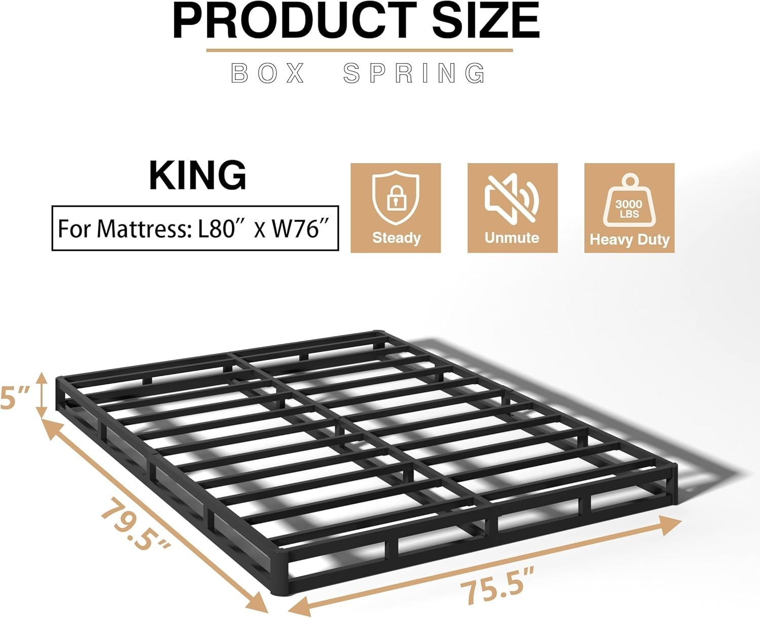 5 Inch Twin Box Spring,Heavy Duty Metal Mattress Foundation,2500 lbs Noise-Free