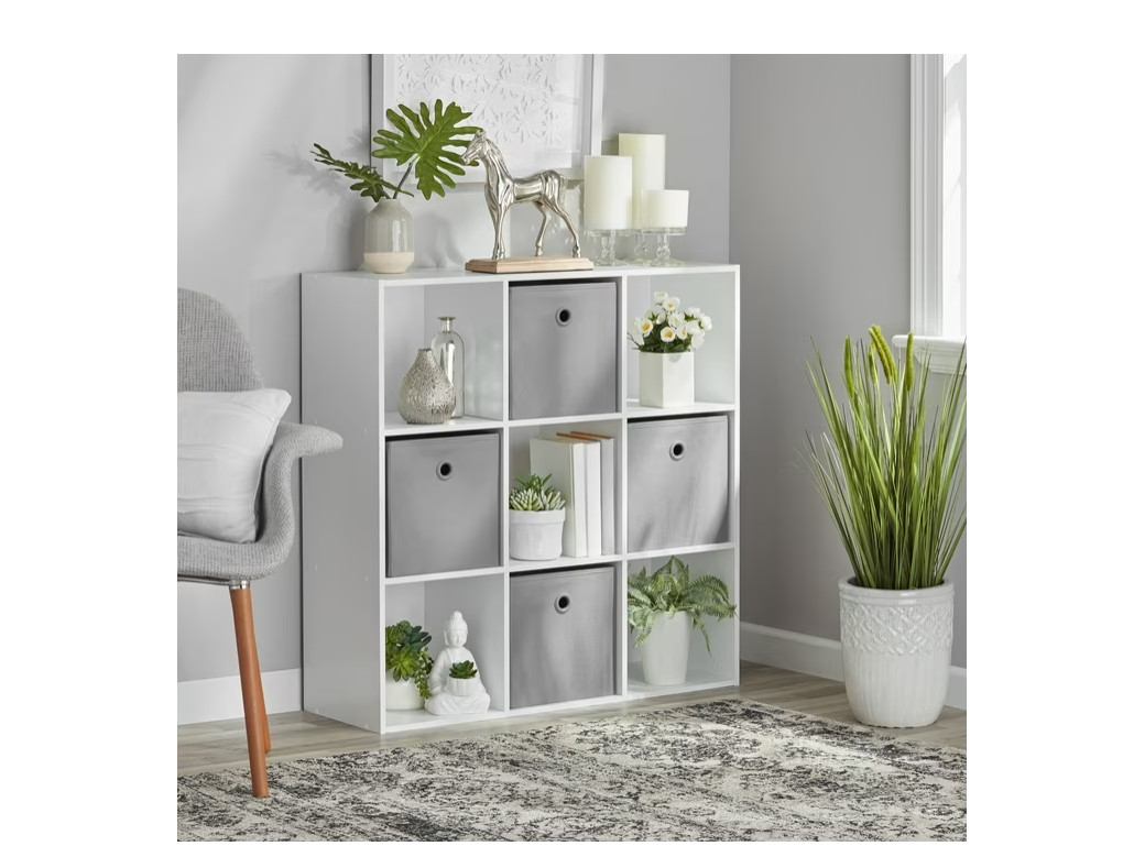 Mainstays 9 Cube Storage Organizer Bookcase White Shelving Unit 9-Cube