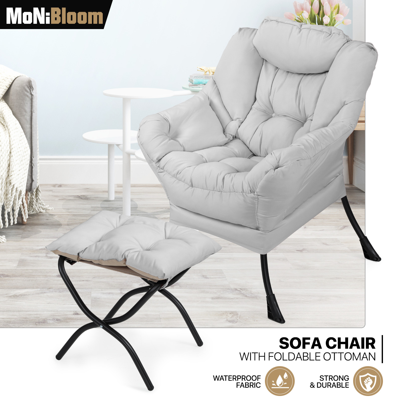 Modern Accent Chair Sofa Chair w/Foldable Ottoman Lazy Chair Upholstered Bedroom