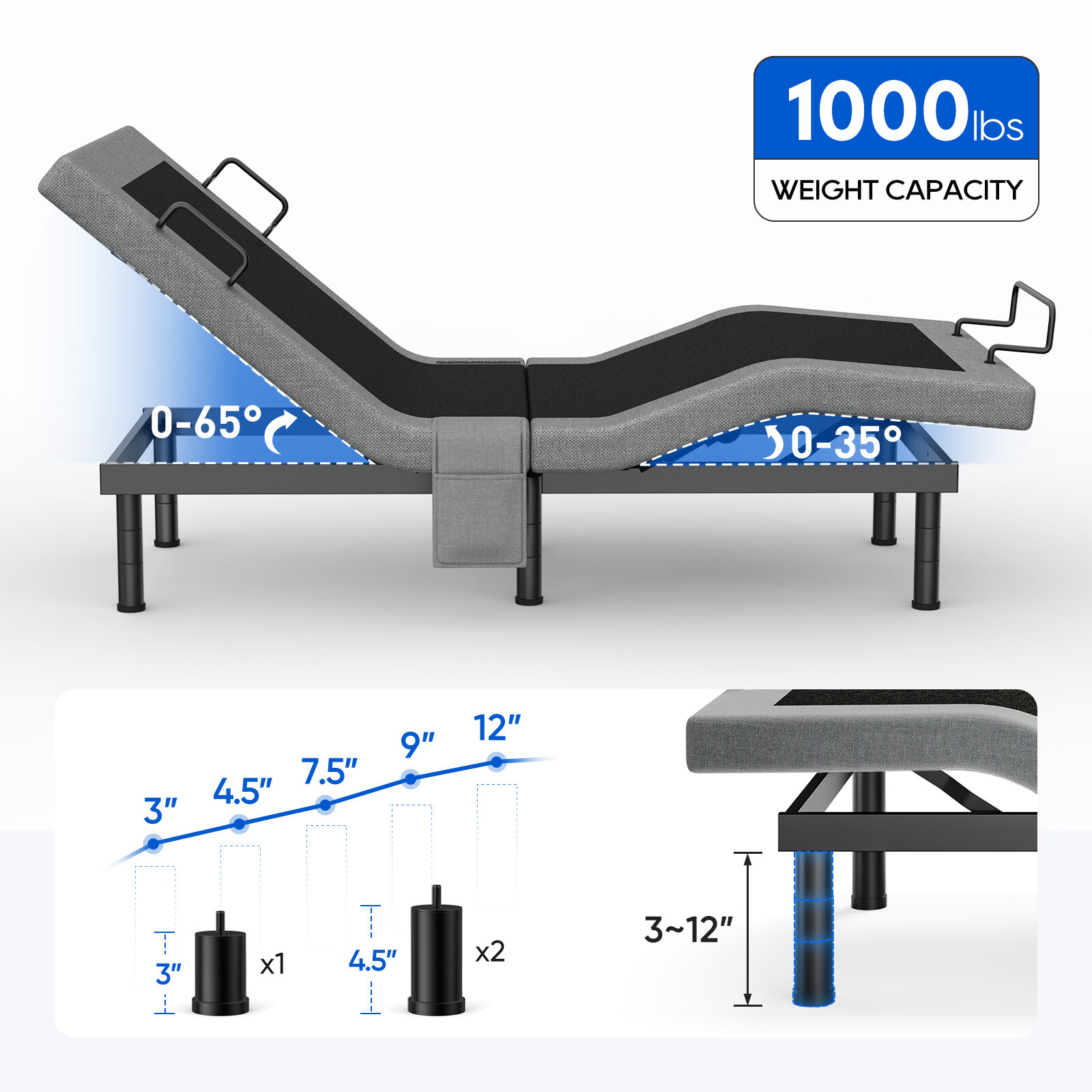 Upgraded Adjustable Bed Frame Base With Massage Remote USB Quiet Twin XL King